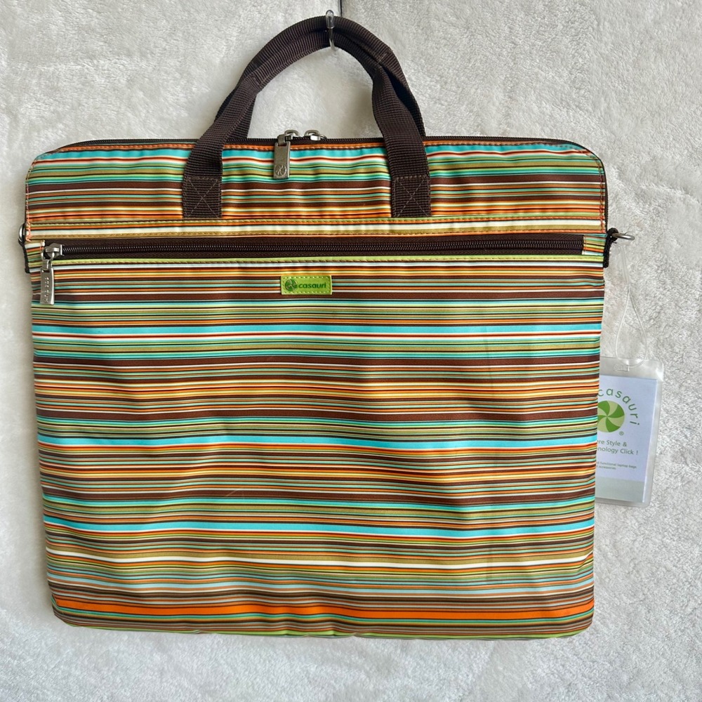 Casauri Striped Padded Briefcase Envelope Medium Laptop Case in Sunstripe